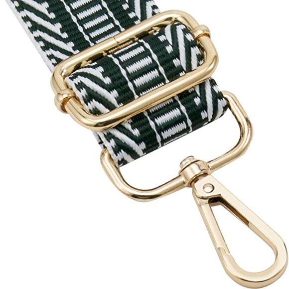 NWT Herringbone Purse Strap Woven Canvas Forest Green Gold Adjustable Removable - Picture 4 of 5